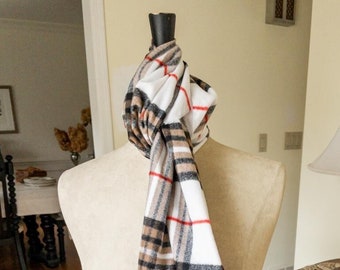 Clearance Sale, Cashmere Feel White,Tan, Black and Red Plaid Scarf - Monogrammed Traditional Plaid Scarf,  Plaid Soft Warm Winter Scarf