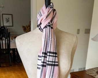 Cashmere Feel Pink and Black Plaid Scarf - Monogrammed Traditional Plaid Scarf -  Pink and Black Soft Warm Winter Scarf