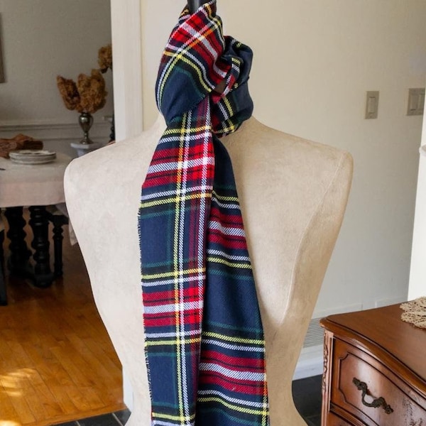 Clearance Sale, Cashmere Feel Navy, Green, and Red Plaid Scarf - Monogrammed Traditional Plaid Scarf,  Plaid Soft Warm Winter Scarf