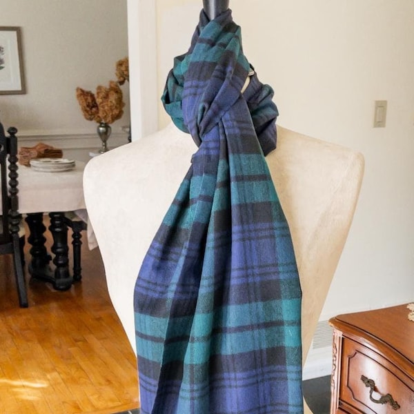 Clearance Sale, Cashmere Feel Navy, Green, Black Watch Plaid Scarf - Monogrammed Traditional Plaid Scarf,  Plaid Soft Warm Winter Scarf