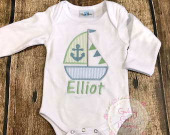 Personalized Summer Beach Bodysuit Shirt - Nautical Shirt Boy - Personalized Sailboat Shirt - Boy Sailboat Shirt - Boy Beach Shirt