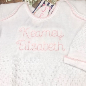 Paty Inc Personalized Knit Gown, Baby Gown Monogrammed Gown, Baby Girl Coming Home Outfit, Newborn Pictures, Knit Baby Day Gown image 1