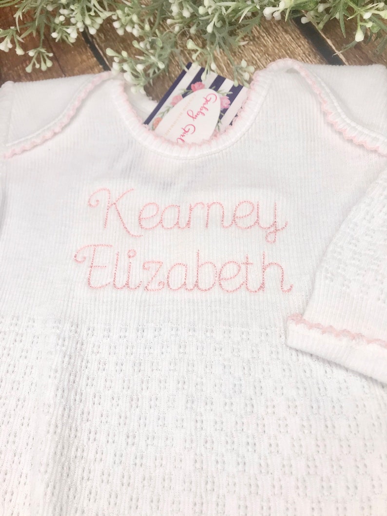 Paty Inc Personalized Knit Gown, Baby Gown Monogrammed Gown, Baby Girl Coming Home Outfit, Newborn Pictures, Knit Baby Day Gown image 1
