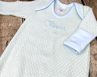 Paty Inc Knit Baby Gown Monogram, Baby Boy Coming Home Outfit, Layette, Newborn Gown, Knit Baby Day Gown, Unisex Baby Gown - Pima Cotton