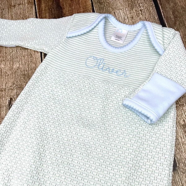 Paty Inc Knit Baby Gown Monogram, Baby Boy Coming Home Outfit, Layette, Newborn Gown, Knit Baby Day Gown, Unisex Baby Gown - Pima Cotton