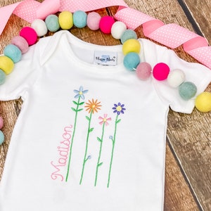 Vintage Wildflower Embroidery Baby Bodysuit, Baby Shower Gift, Personalized Baby Gift, Custom Baby Outfit,  Spring Flowers,  Baby Gift Girl