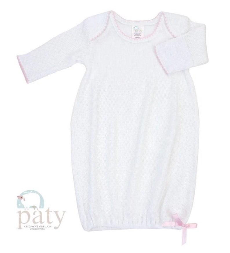 Paty Inc Personalized Knit Gown, Baby Gown Monogrammed Gown, Baby Girl Coming Home Outfit, Newborn Pictures, Knit Baby Day Gown image 2