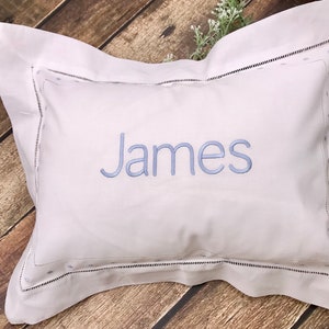 Personalized Baby Pillow - Linen Pillow - Monogrammed Baby Pillow - Christening Gift - Baptism Gift - Newborn Gift -Swiss Dot Baby Pillow