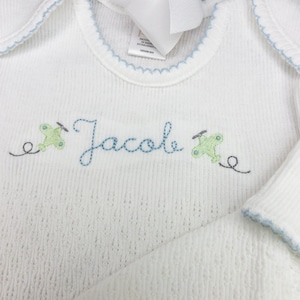 Paty Inc Knit Baby Gown Monogram, Baby Boy Coming Home Outfit, Layette, Newborn Gown, Knit Baby Day Gown, Unisex Baby Gown - Pima Cotton