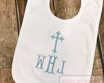 Monogram Bib - Cross Bib - Personalized Baptism Bib - Christening Gift - Boy gift - Girl Gift - Monogrammed Baptism Outfit - Easter Bib