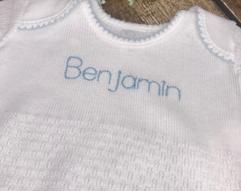 Paty Inc Knit Baby Gown Monogram, Baby Boy Coming Home Outfit, Layette, Newborn Gown, Knit Baby Day Gown, Unisex Baby Gown - Pima Cotton