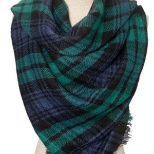 Clearance Sale Plaid Blanket Scarf Monogrammed Blanket Scarf Blue and Green Scarf Plaid Scarf Tartan Plaid image 2