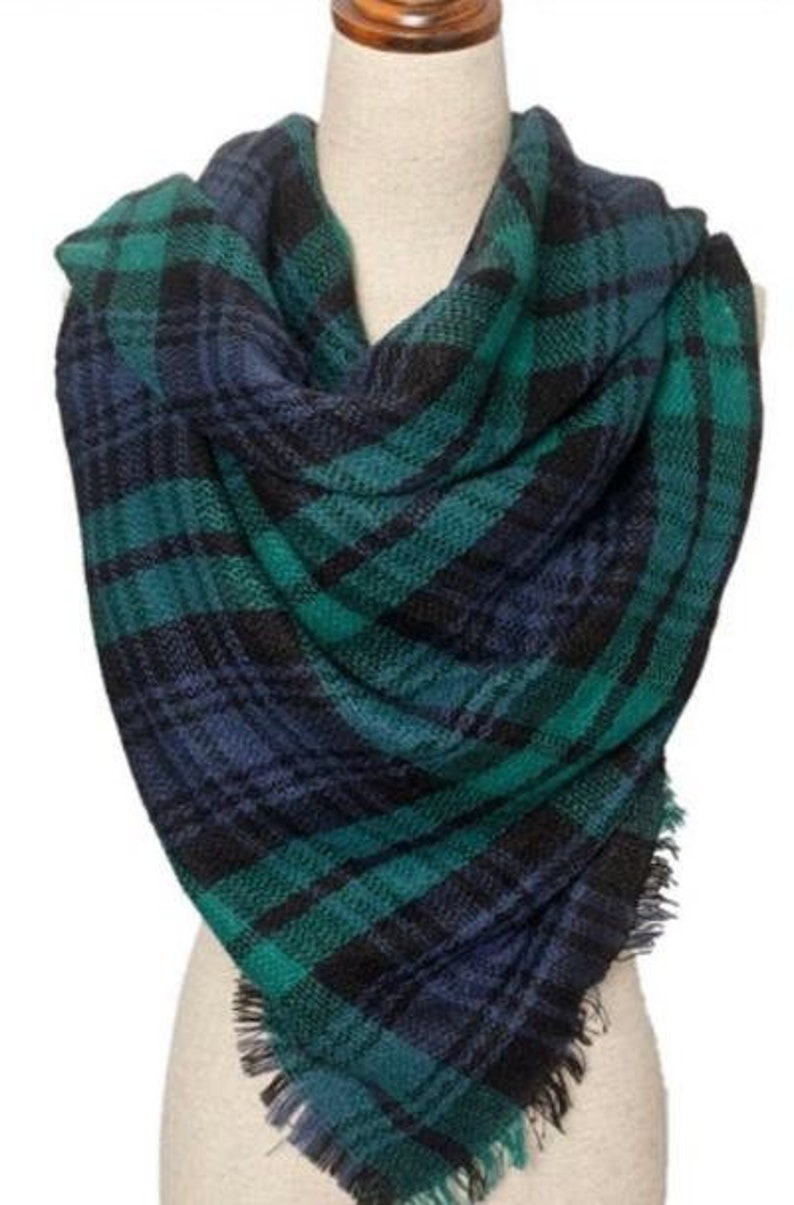 Clearance Sale Plaid Blanket Scarf Monogrammed Blanket Scarf Blue and Green Scarf Plaid Scarf Tartan Plaid image 2