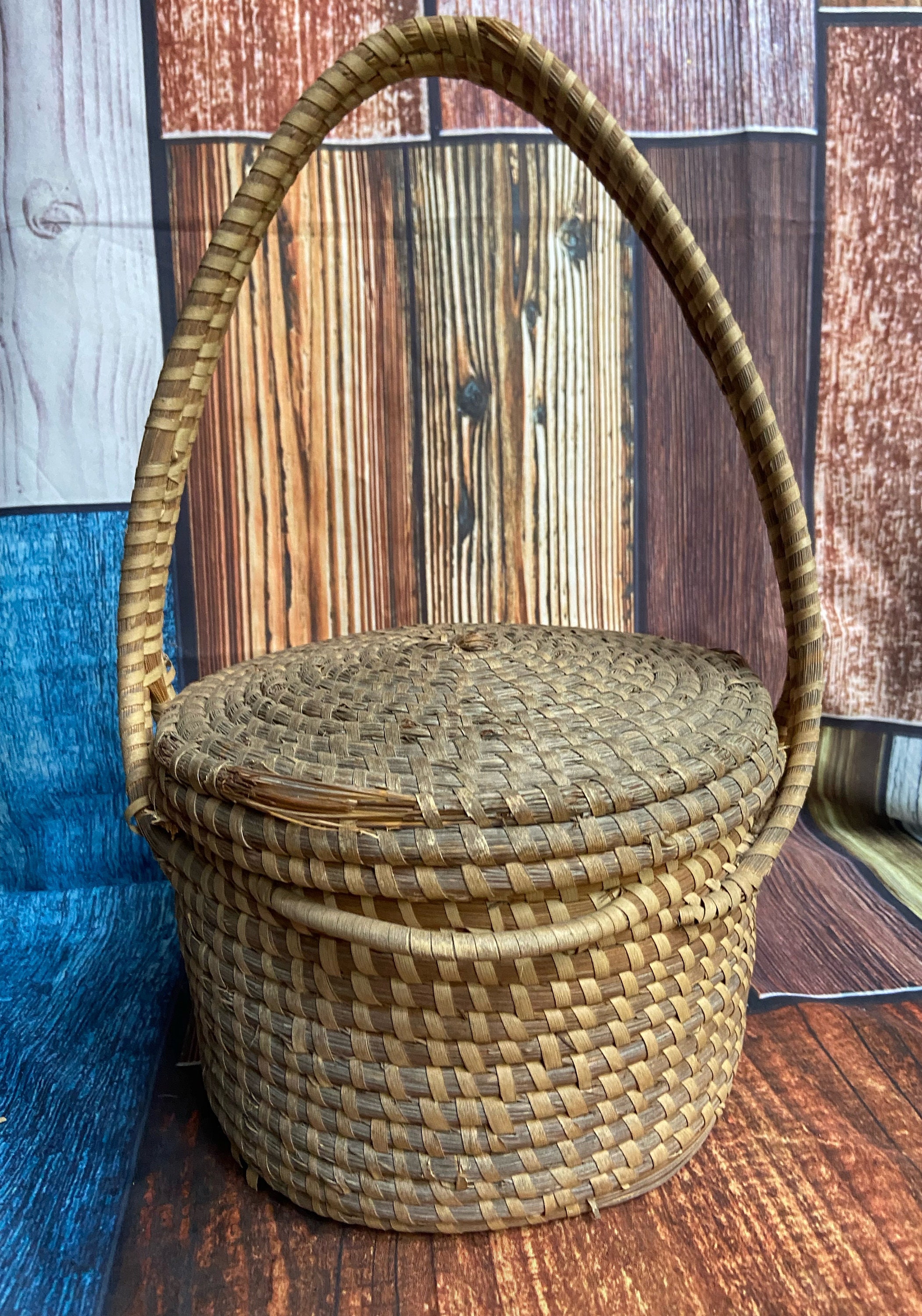 Vintage Handmade Gullah Woven Sweetgrass Basket W Lid Low - Etsy