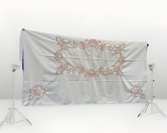 Beżowy obrus vintage haftowany krzyżykiem z 6 serwetkami, 60x80