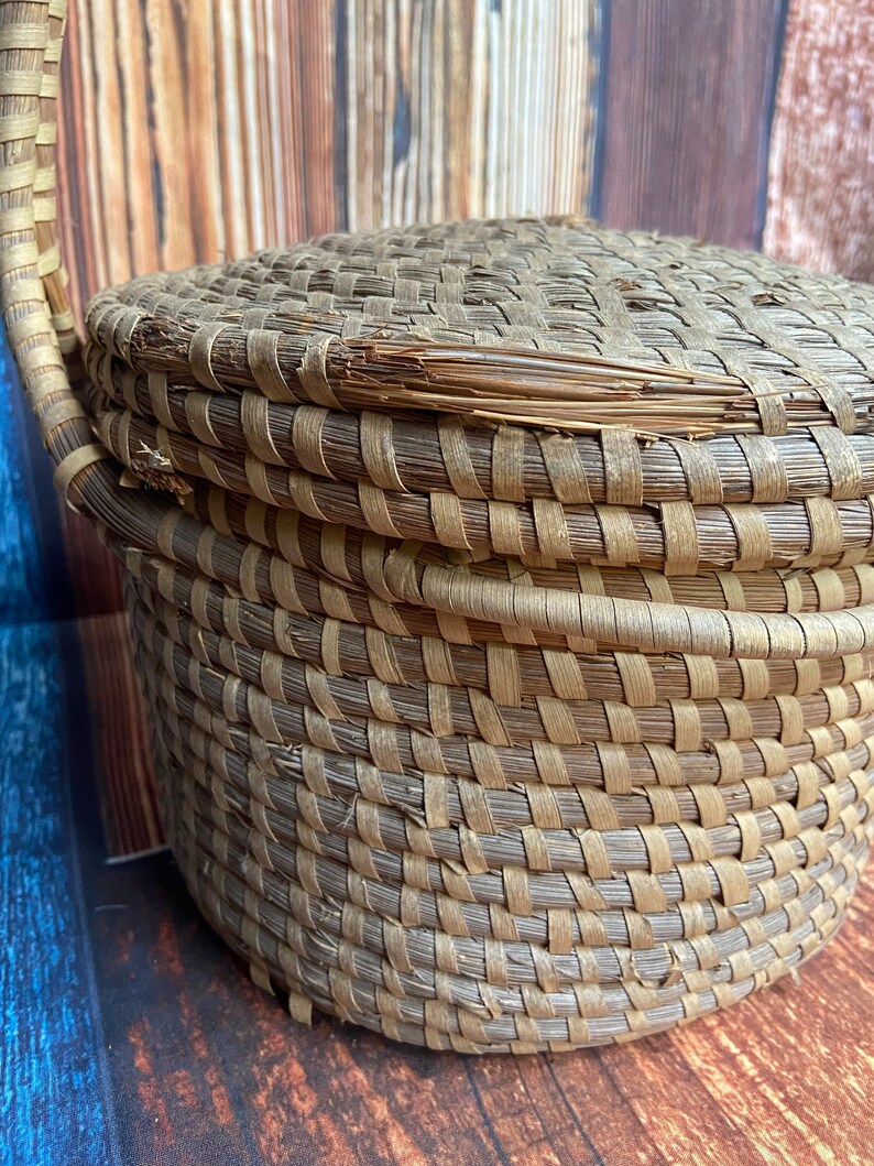 Vintage Handmade Gullah Woven Sweetgrass Basket W Lid Low - Etsy