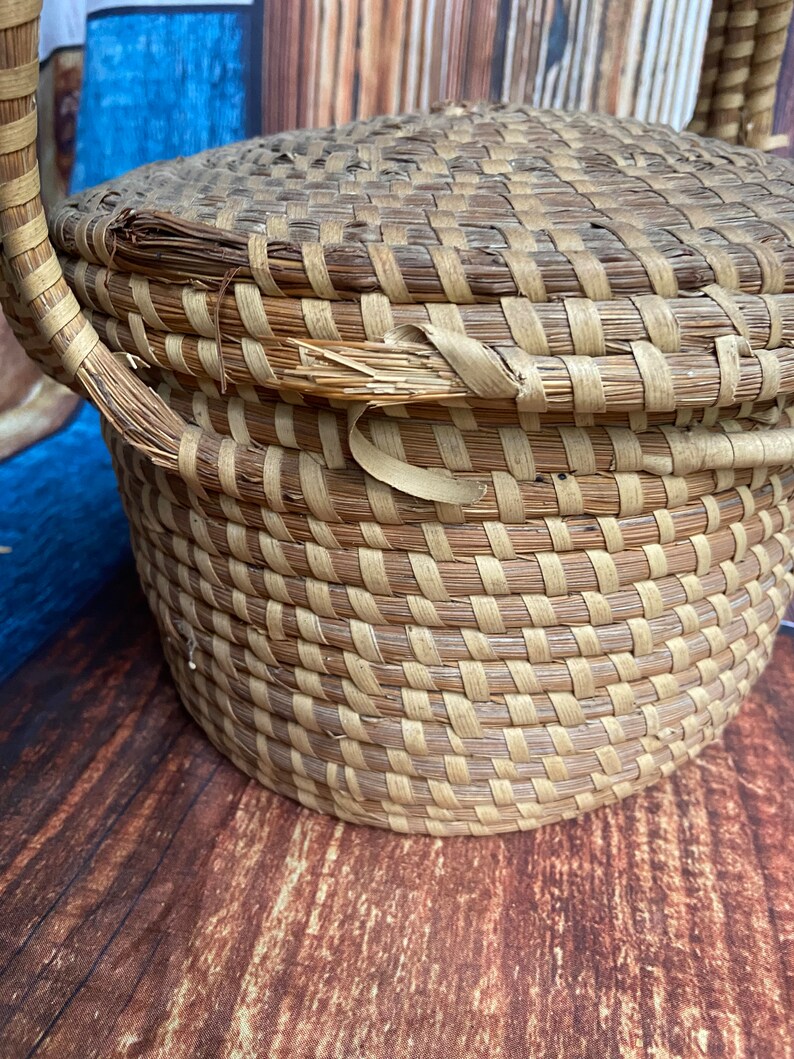 Vintage Handmade Gullah Woven Sweetgrass Basket W Lid Low - Etsy