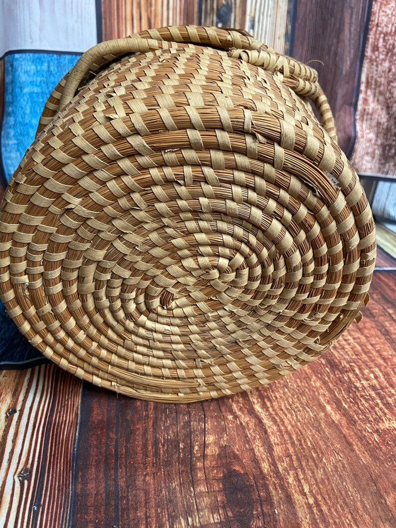 Vintage Handmade Gullah Woven Sweetgrass Basket W Lid Low - Etsy