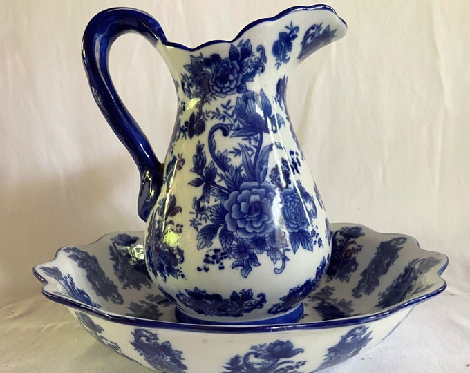 Cracker Barrel Blue Rose & White Porcelain Collection Pitcher Etsy