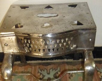Footman's Stool - Trivet - Cast Iron Stool and Kitchen Warmer - Rare and Unusual Heart and Cross Decor - 19th century chrome work