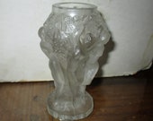 Desna Art Glass Vase - 5 quot frosted cast form in STYLE of Lalique Bacchantes vase - rare and unusual unsigned form - bud vase or decor