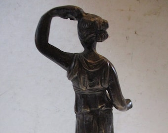Bronze Statue of Roman Goddess of Hunt Diana ,  Rare and unusual 15" form - stylish Classical Decor - 8.25" tall on 2.2" square pillar base