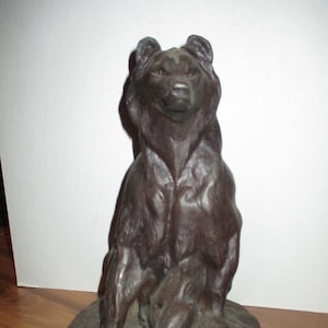 Bronze Bear Statue - antique 9&quot; high hollow cast bronze with Cyrillic(Russian) text - wonderfully detailed form