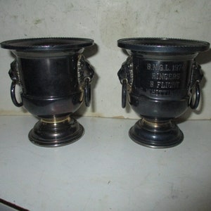 Silver Plate Golf Trophy -SOLD INDIVIDUALLY- 1974 and 1976 engraved forms Eales 1779 collection 3&quot; high - mini wine buckets or loving cups