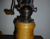 Pepper and Spice Mill or Grinder in Classic Coffee Grinder From - Mint Condition - Wood Handle Crank Operated Cast Iron Form - Sliding Port