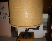 Arcade Coffee Grinder Lamp - Rare tall form with handle, storage drawer and spinning crank and swinging cast iron lid