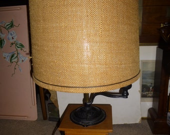 Antique early 1900/'s coffee grinder converted to a one of a kind desk lamp