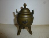 Antique Chinese Bronze Censer - Classic Form in Miniature - Etched Crane Imagery
