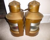 Dutch Navy Oil Lamps - Port and Starboard nautical ships oil lamps - Bakboord - Stuurboord - red, green curved glass with inner chimneys
