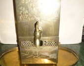 Chinese Brass Samovar Teapot and Tray - Unusual 2 Piece Form for keeping tea warm and pouring conveniently - rare etched form - NO LEAKS