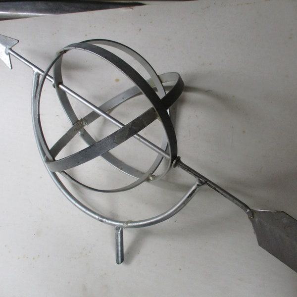 Armillary Sphere Weathervane - Orb/globe on arrow garden decor - Lovely and unusual 6.5" diameter spinning cage around 19.5"arrow