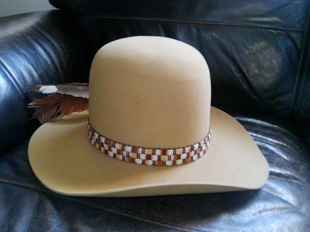 Resistol Stagecoach Open Cowboy Hat W Feathers in Checkered Hatband and ...