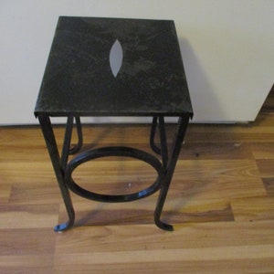 Wrought Iron Milking Stool or Side Table - Unusual Modern Rugged Form 10&quot; x 9&quot; x 17.5&quot; at surface 12.5&quot; x 10&quot; at feet - 1/2&quot; square bar legs