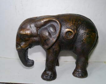 Cast iron Elephant shaped Still Bank Toy - great condition form 3.5" high 4.5" long w bronze colored finish