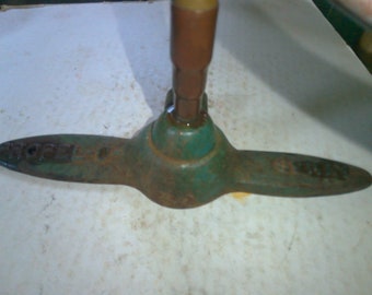 Cast iron Garden Sprinkler - very rare art deco Propel-O Spray form in style of spinning airplane propellor - 11" prop base 16" spinner