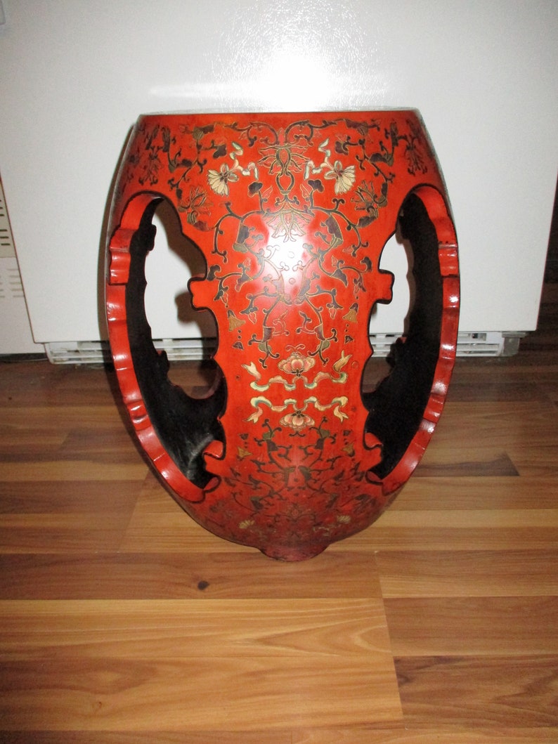 Painted Lacquer End Table Unusual Cinnabar Painted Floral Etsy