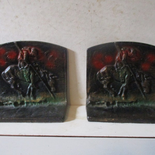 End of the Trail - Painted Cast Iron Native American bookend - 1920s bookend set 4.75" high x 5.25" x 2.25" deep