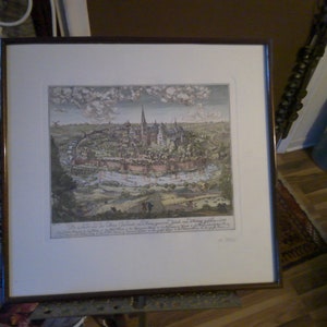 Gladbach and Herzogtum Germany city map - 1726 hand tinted engraved print of city of  - 16.25" x 15.5" framed matte