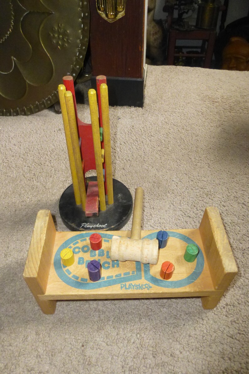 Playskool Cobblers Bench And Lever Tower 1960s Painted Wood Etsy