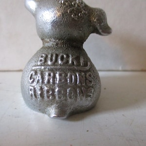 Bucki Carbons Ribbons Pup - Antique Hubley Cast Iron Advertising Promo - Rare Form - silver finish