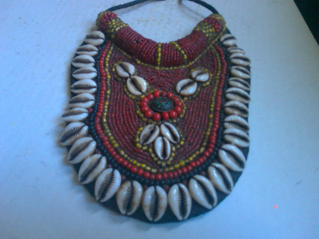 Nepali/tibetan Beaded Neckplate Collar 7.25 X 9 Beads and Cowrie Shells