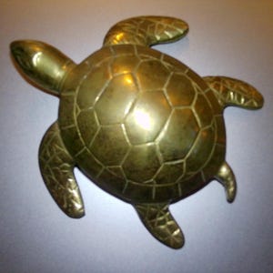 Brass Turtle -vintage cast relief 6.75" x 6.25" x 2" deep w hanger on rvs - possible box lid or door knocker