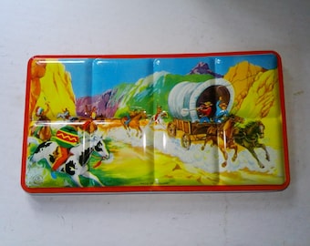 Page of London Western Watercolor Kit - Cowboy and Indian decorated tin tray - very nice condition, largely unused paint.