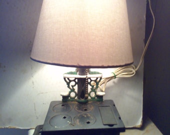 Crescent Cast Iron Stove TABLE LAMP With 4 Stove Covers and