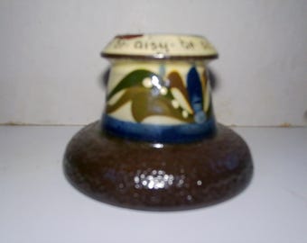 Devon Mottoware, Torquay Ware, Match Striker, Slip Decorated Tobacciana, Art Deco style w quote: - If ye can't be aisy be as aisy as ye kin