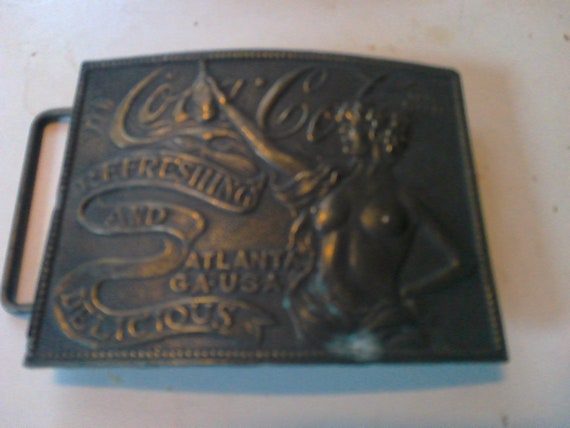 TIFFANY STUDIO NY Coca Cola at Fountains 5 Cents Soda Brass Belt Buckle TIFFANY STUDIO NY Coca Cola at Fountains 5 Cents Soda Brass  main image 2